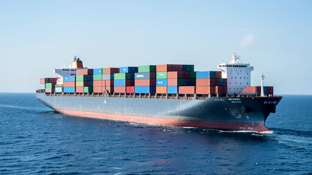 Container ship loaded with containers sailing at sea